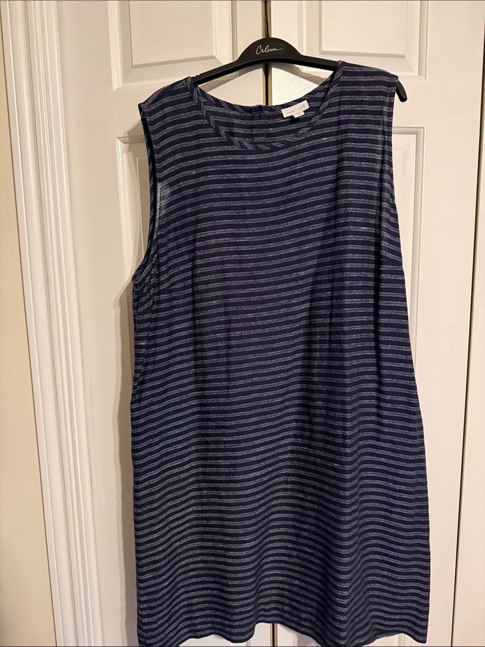 J. Jill Navy and Light Blue Sleeveless Striped Midi Dress